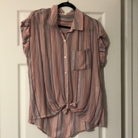 Tops - Women’s stripe button down short sleeve top